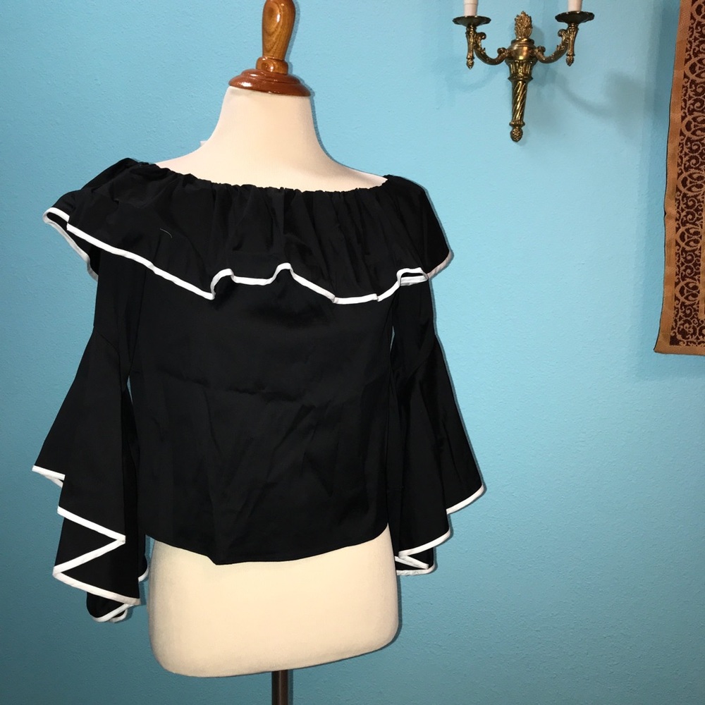 ZARA Off Shoulder Bell Sleeve Ruffle Blouse